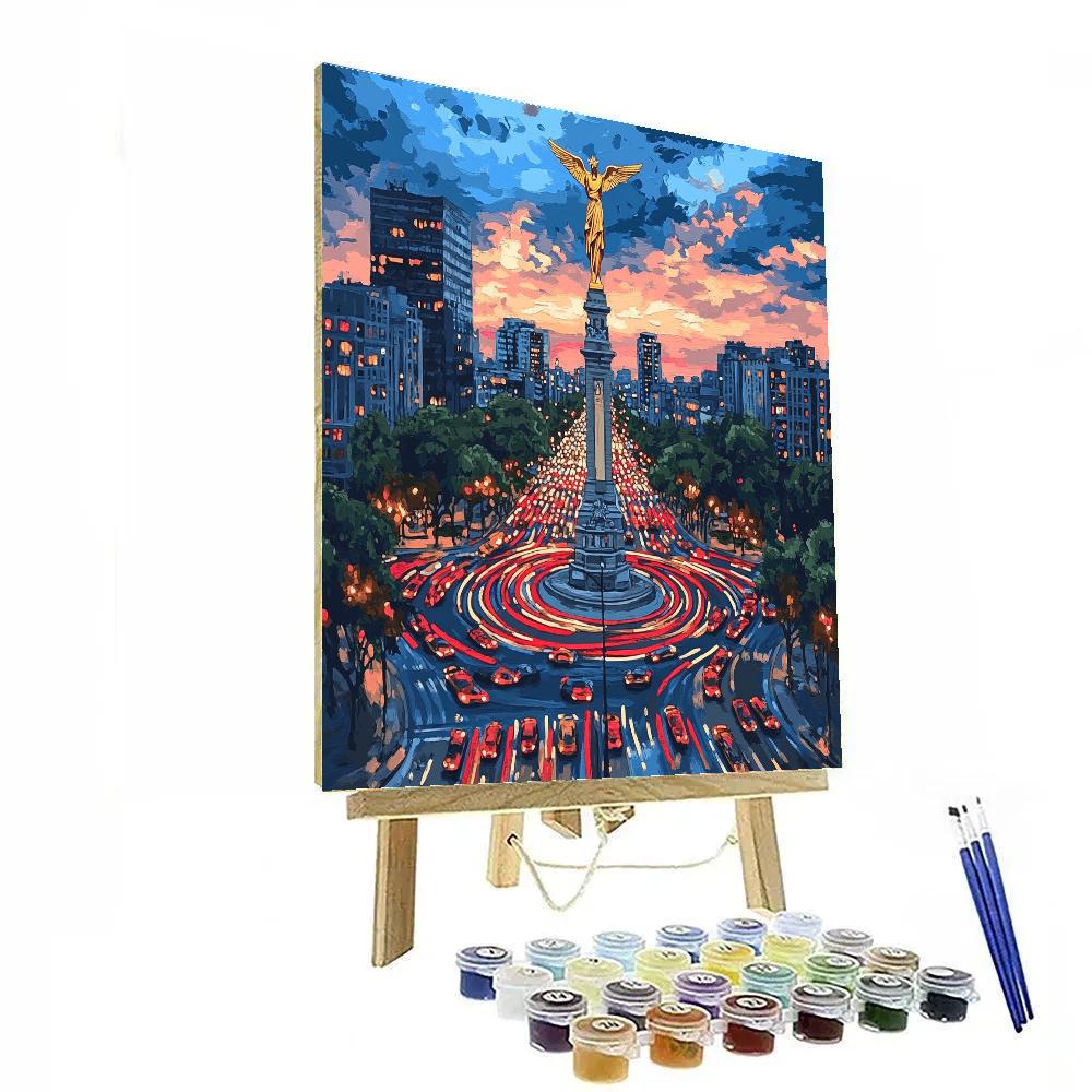 Mexico City Paseo De La Reforma Angel Roundabout Mexico City Mexico Paint by numbers kits