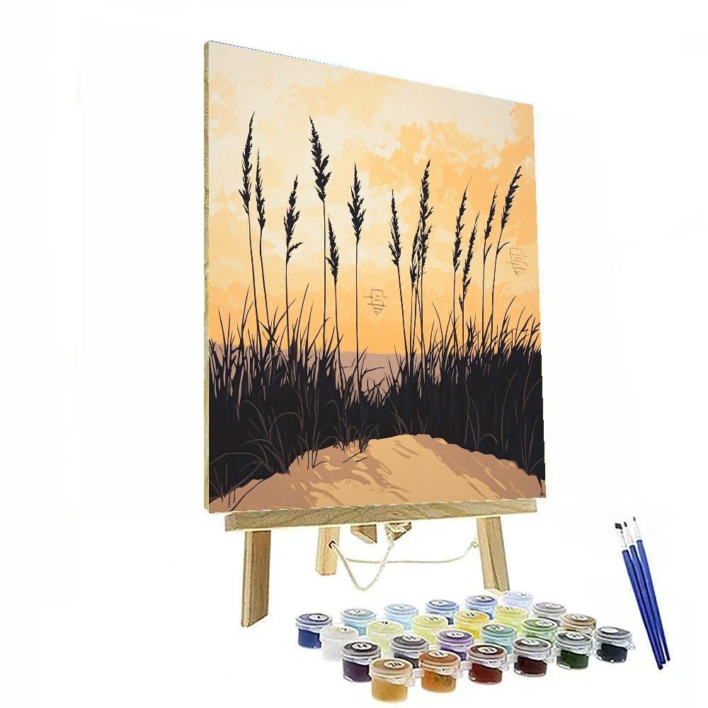 Leonardo Da Vinci Inspired Dune Grass Silhouettes At Sunset paint by number