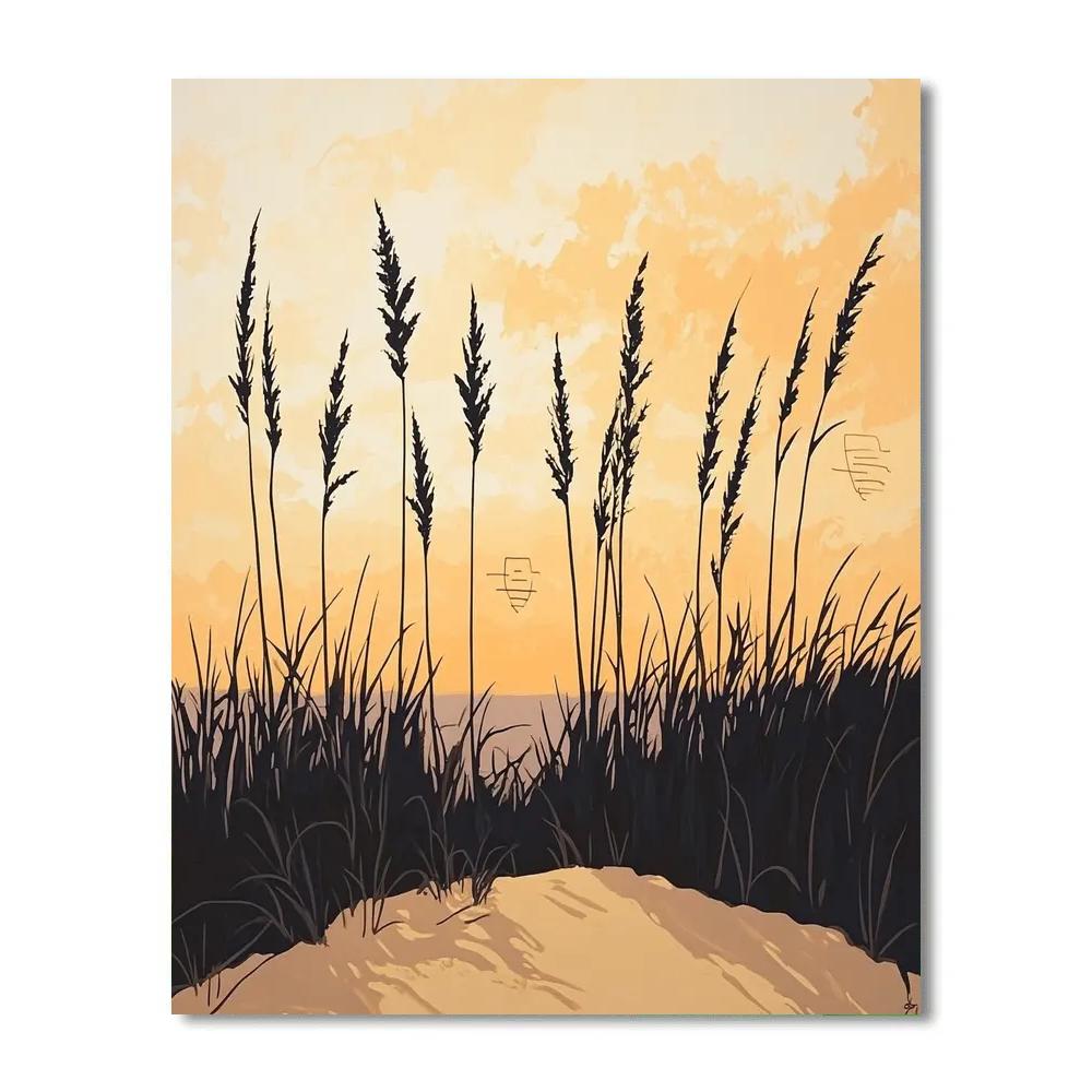 Leonardo Da Vinci Inspired Dune Grass Silhouettes At Sunset paint by number