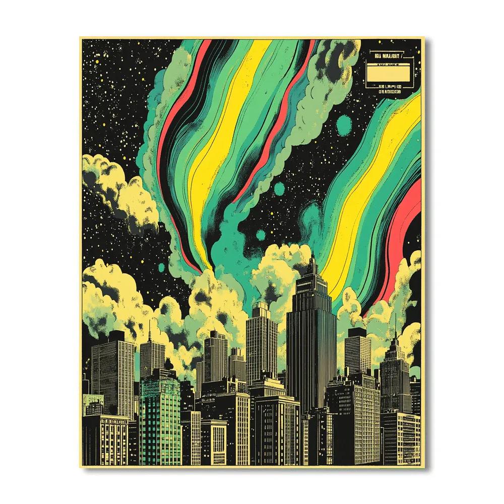 Roy Lichtenstein Inspired Comic Aurora Over City Paint by numbers art