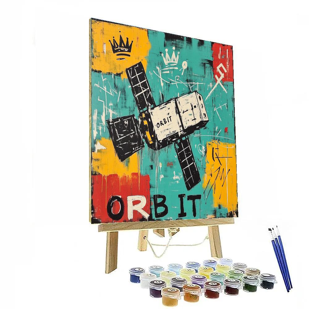 Jean Michel Basquiat Inspired Neon Satellite Diagram painting number kit