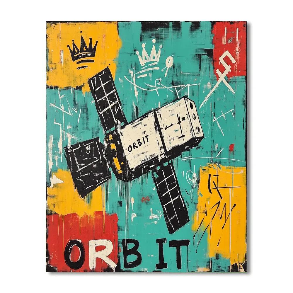 Jean Michel Basquiat Inspired Neon Satellite Diagram painting number kit