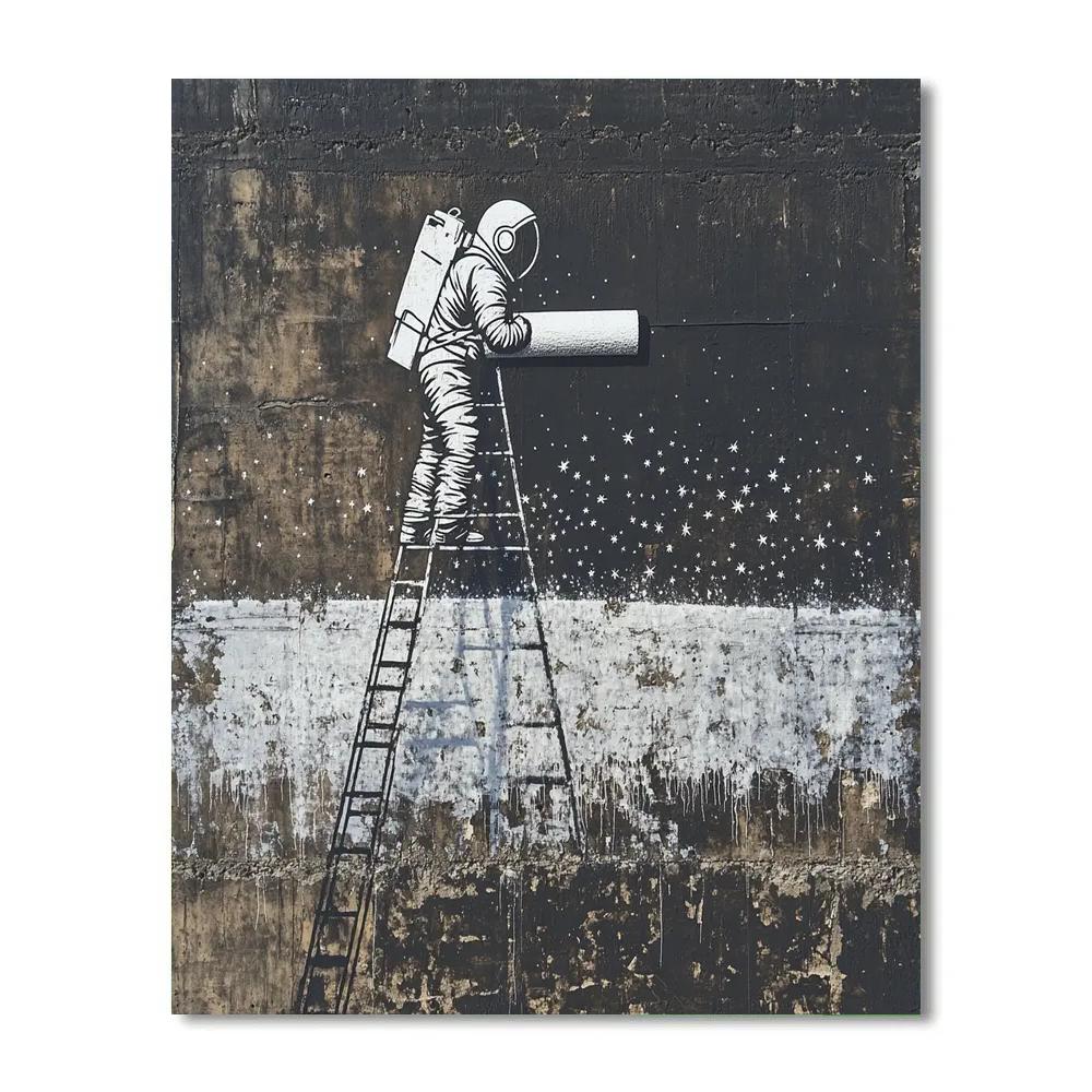 Banksy Inspired Astronaut Painting Over Stars Numbered painting kits