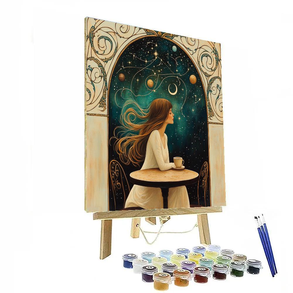 Alphonse Mucha Inspired Coffee Under The Stars paint by numbers