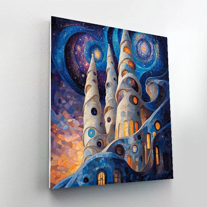 Antonio Gaudi Inspired Spiral Galaxy Cathedral Paint by numbers art