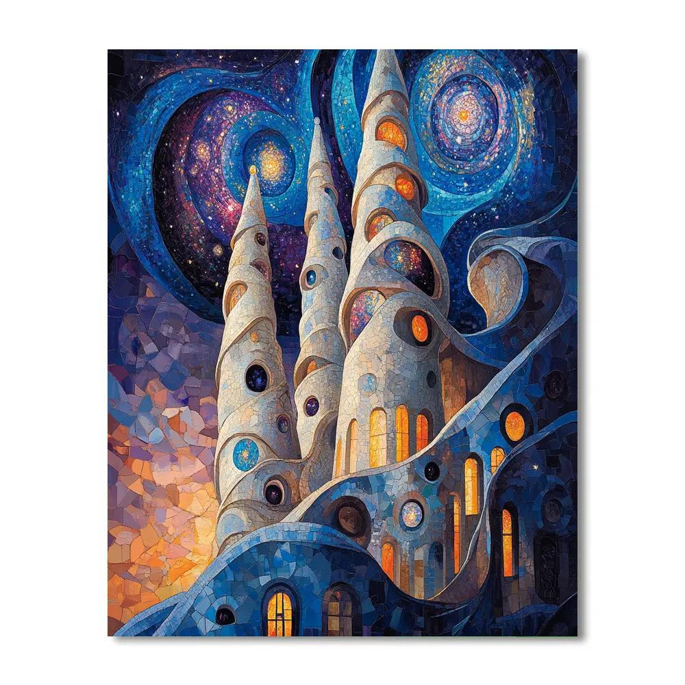 Antonio Gaudi Inspired Spiral Galaxy Cathedral Paint by numbers art
