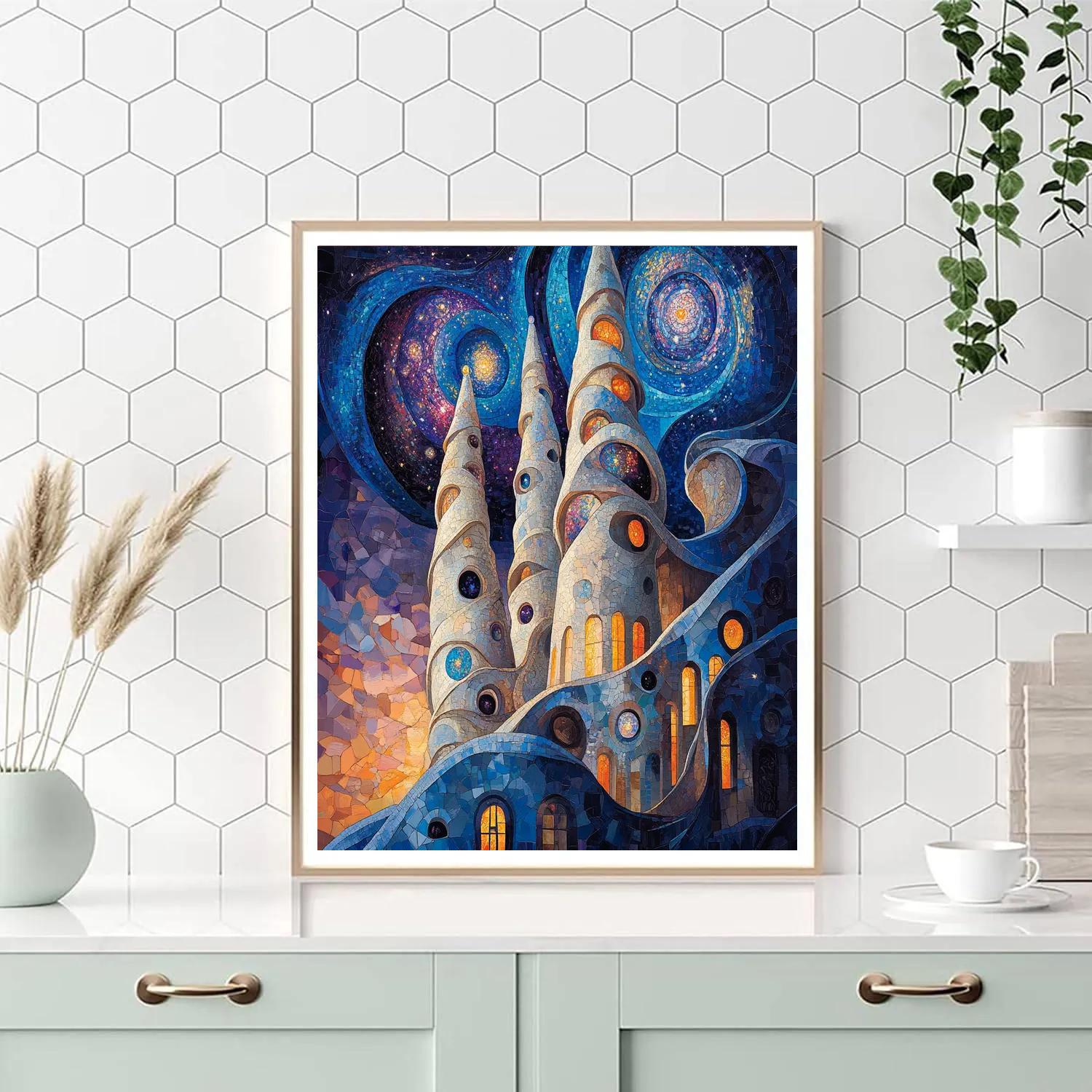Antonio Gaudi Inspired Spiral Galaxy Cathedral Paint by numbers art
