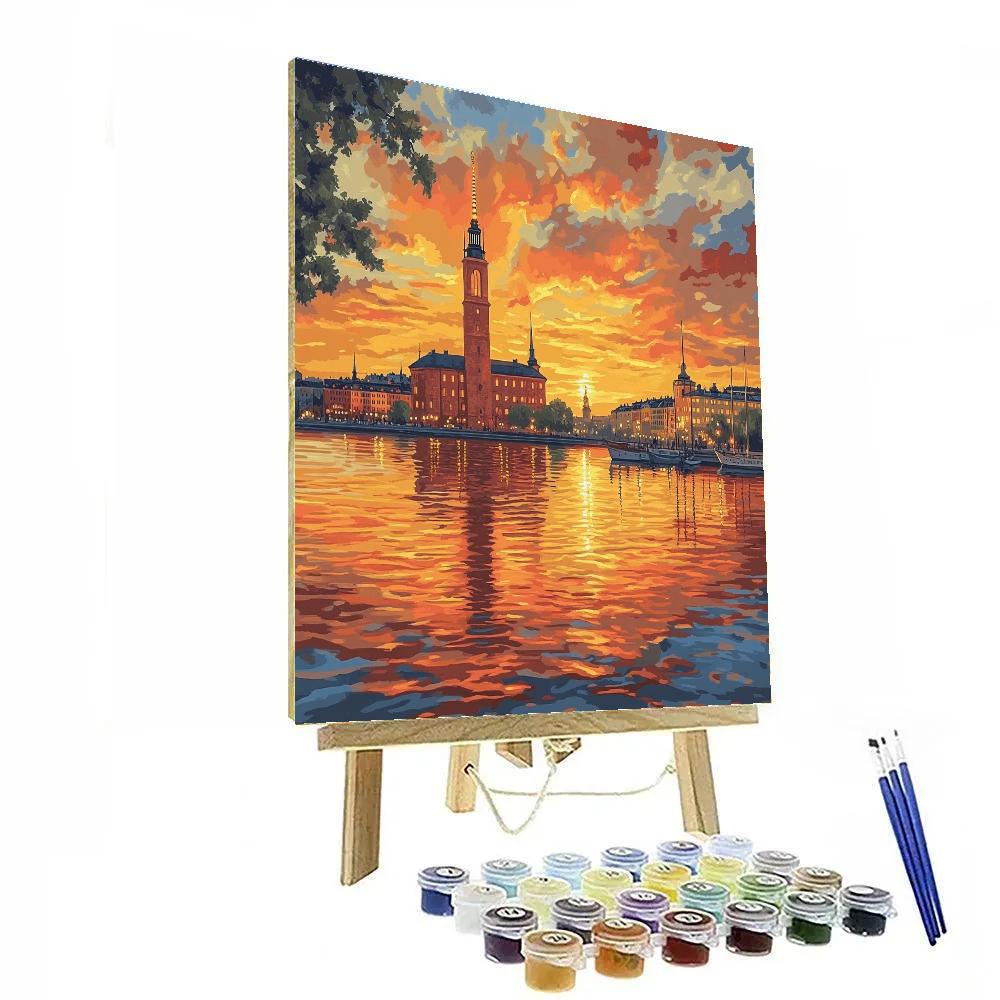 Stockholm City Hall Waterfront Silhouette Stockholm Sweden painting number kit