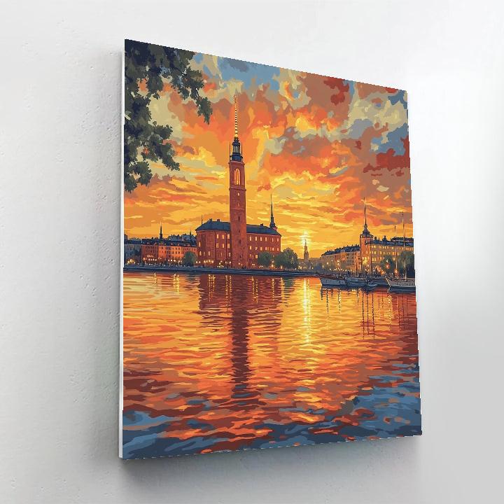 Stockholm City Hall Waterfront Silhouette Stockholm Sweden painting number kit