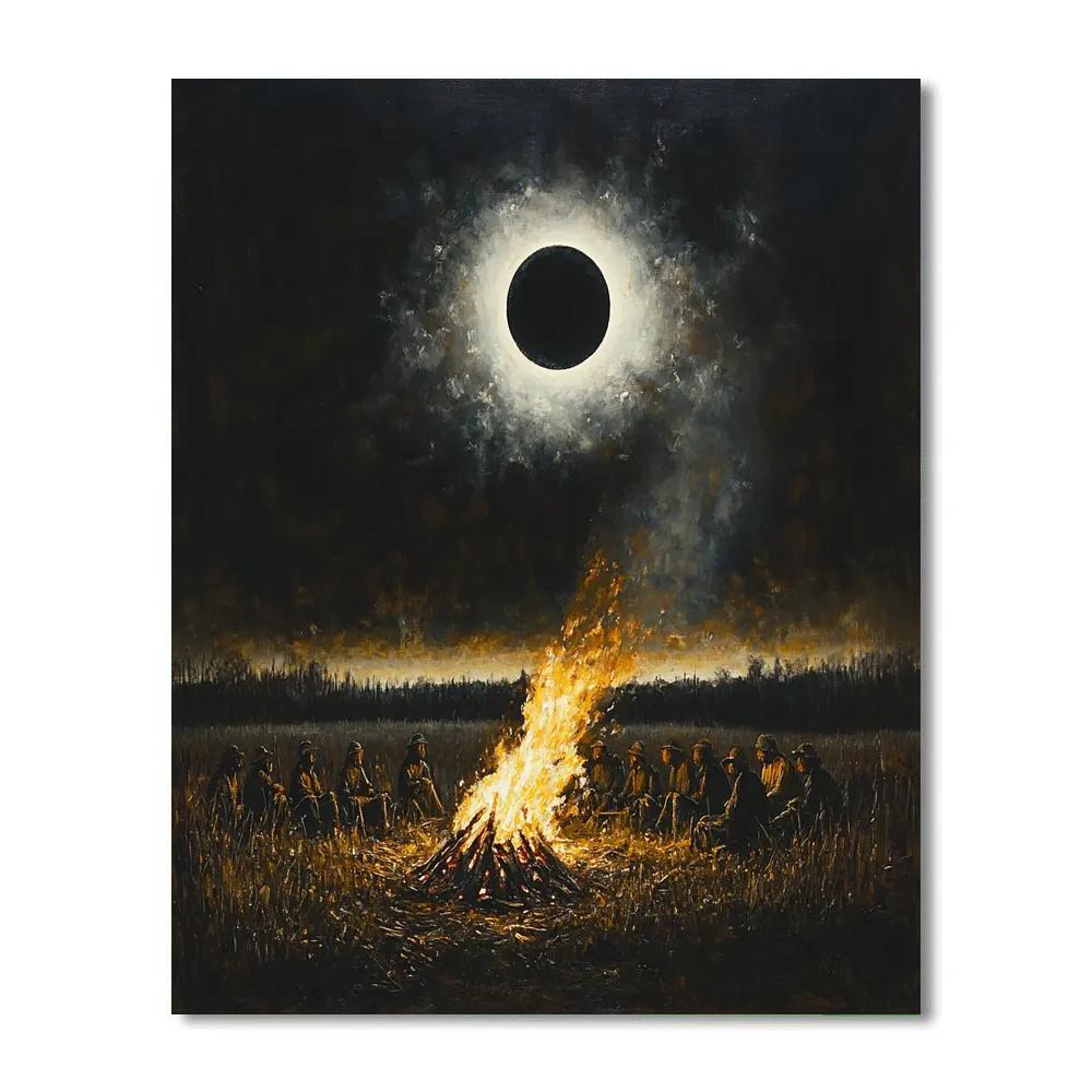 Francisco Goya Inspired Village Eclipse Bonfire Number painting