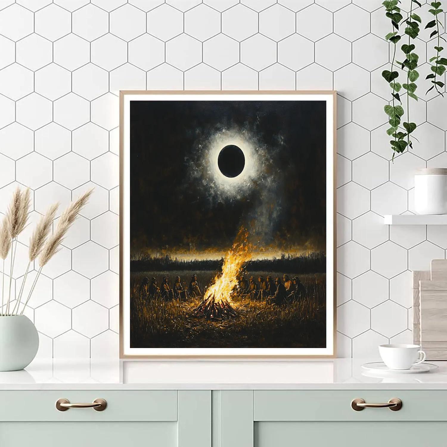 Francisco Goya Inspired Village Eclipse Bonfire Number painting