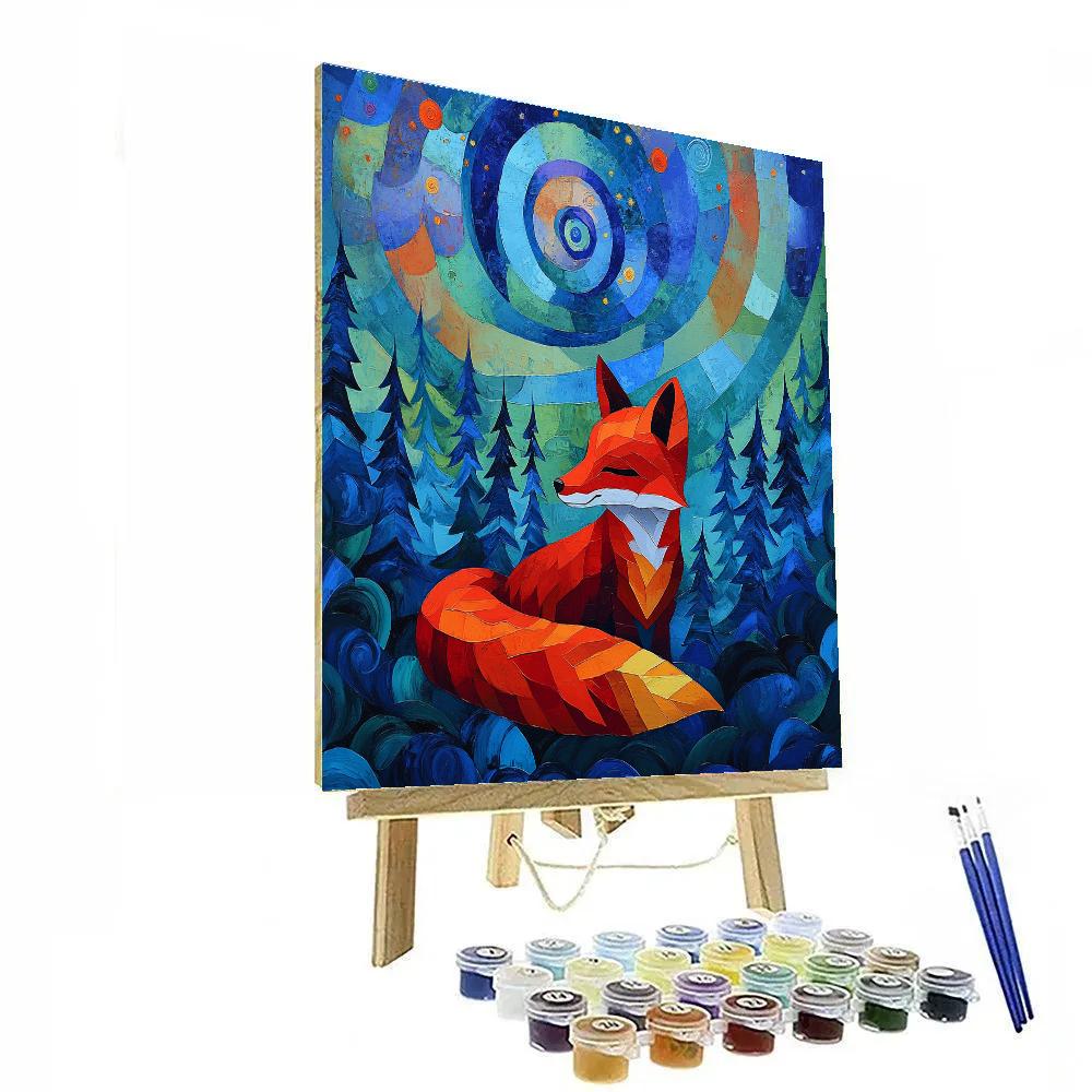 Franz Marc Inspired Red Fox In Blue Nebula Forest Paint by numbers kits