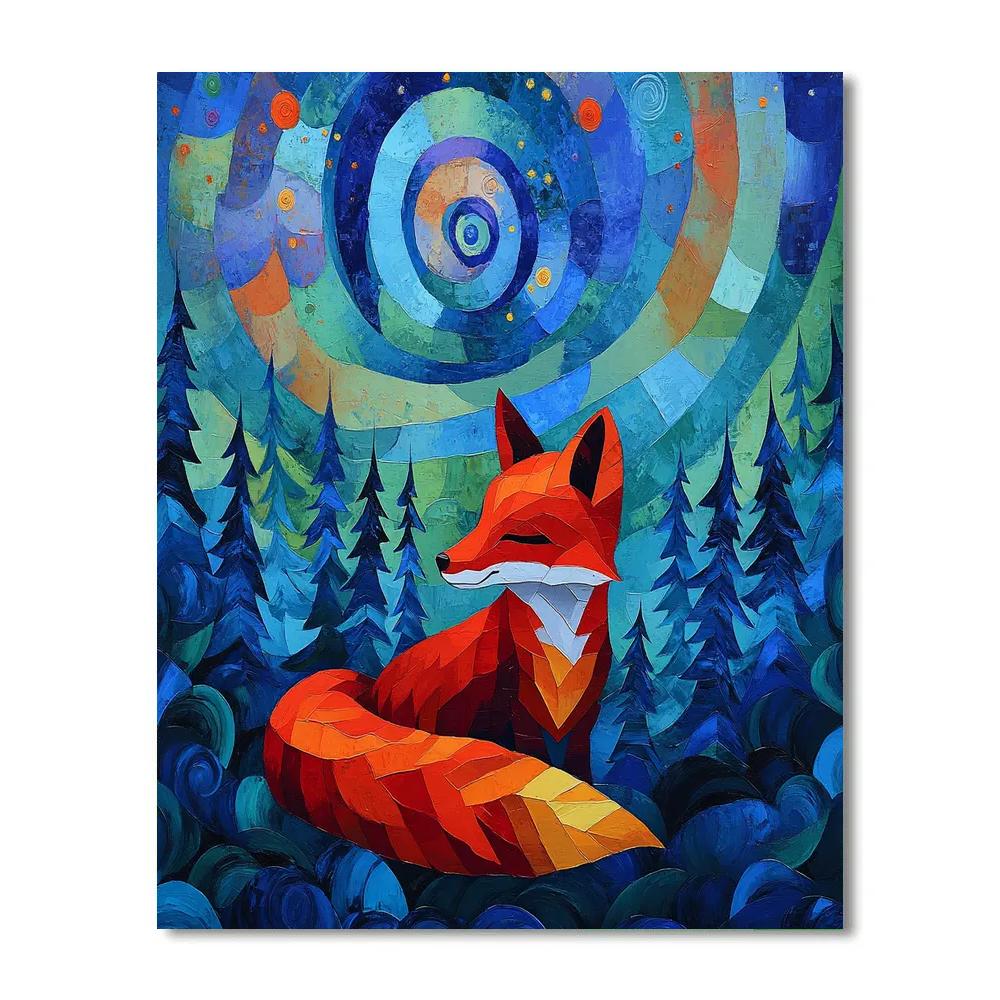 Franz Marc Inspired Red Fox In Blue Nebula Forest Paint by numbers kits