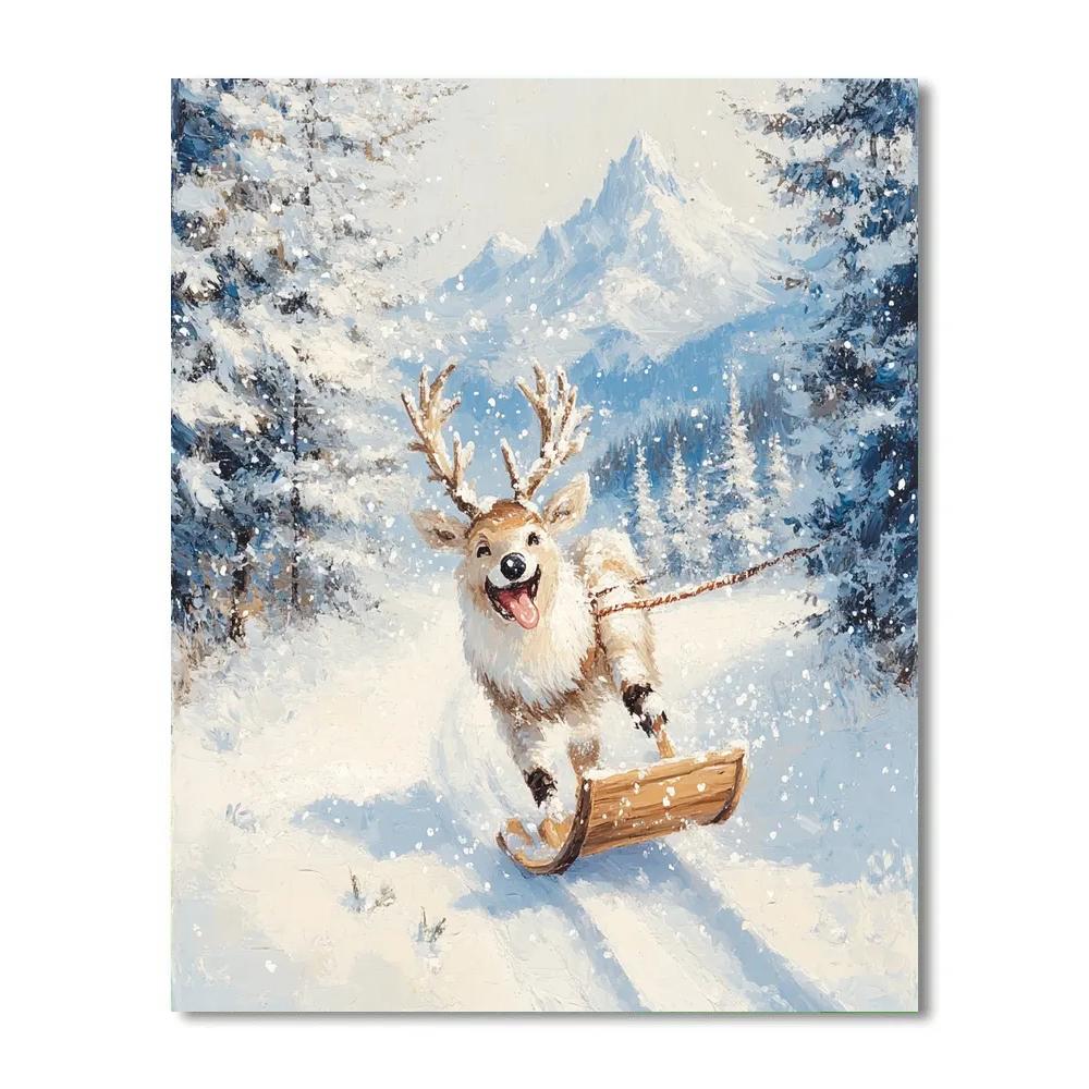 Sven Snowy Mountain Sled Run - Disney Inspired Paint by numbers art