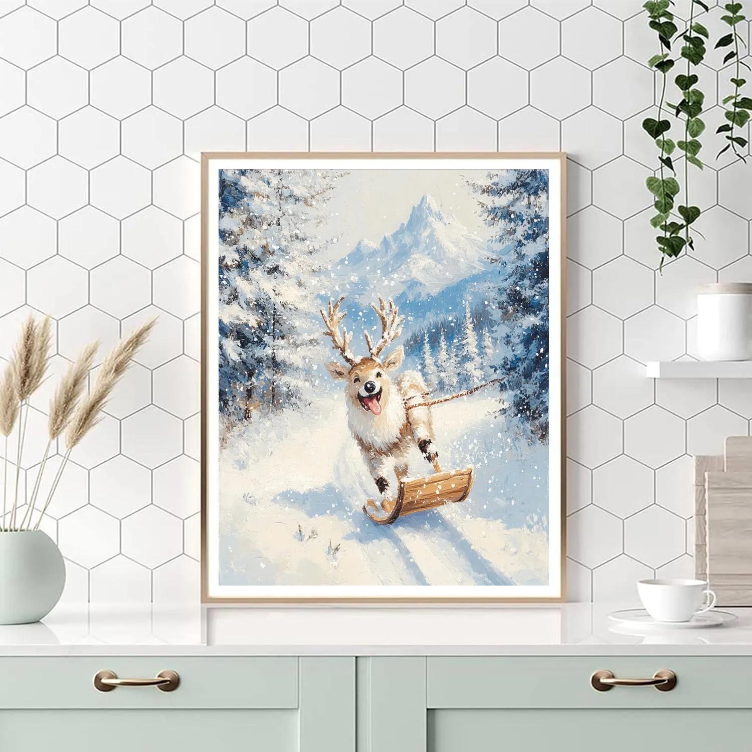 Sven Snowy Mountain Sled Run - Disney Inspired Paint by numbers art