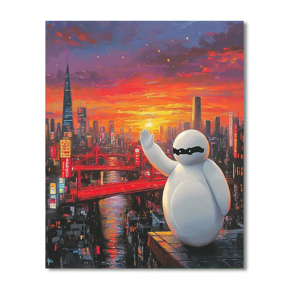 Baymax San Fransokyo Rooftop Sunset - Disney Inspired Paint by numbers kits
