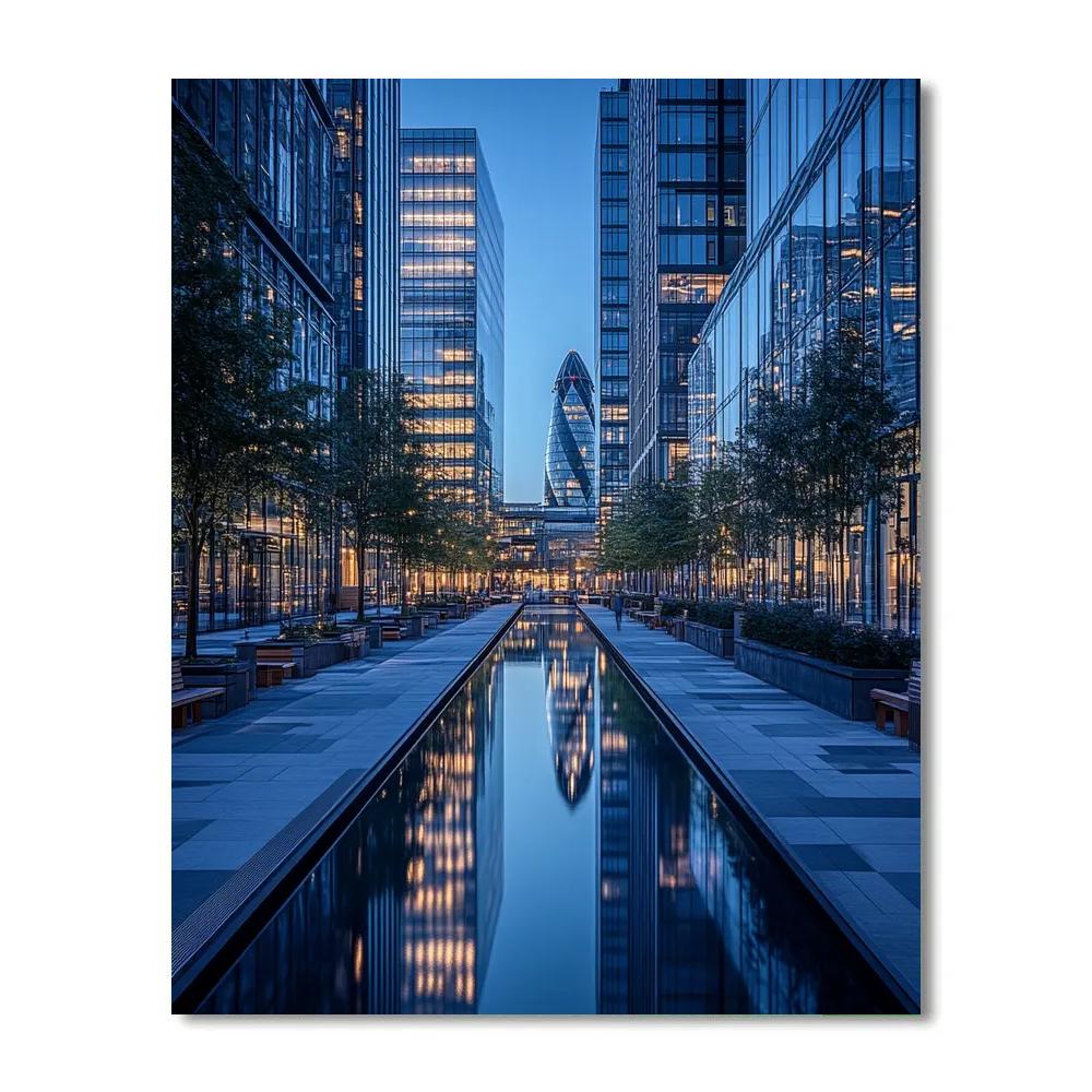 Canary Wharf Dockside Reflections London United Kingdom Painting by numbers kit