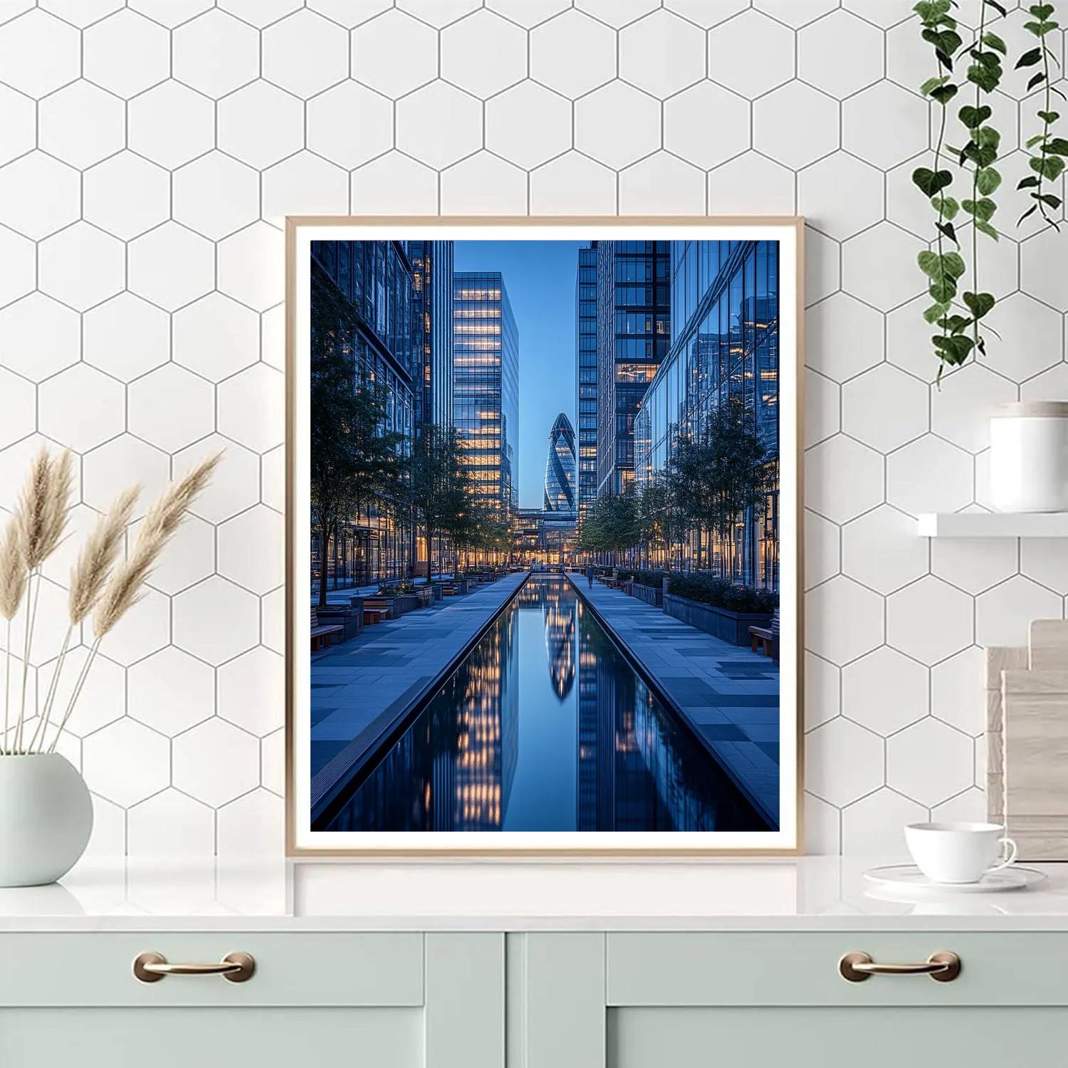Canary Wharf Dockside Reflections London United Kingdom Painting by numbers kit
