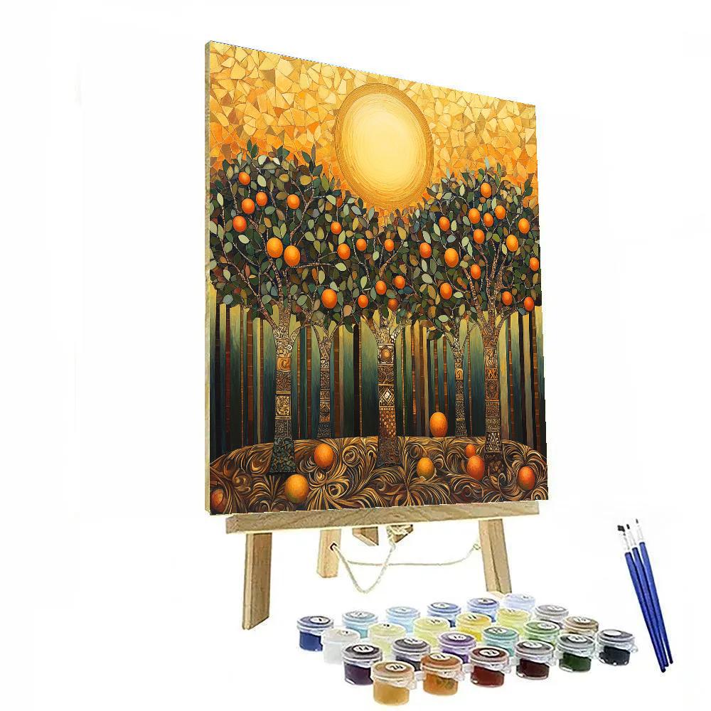 Gustav Klimt Inspired Golden Orchard At Sunset Numbered painting kits