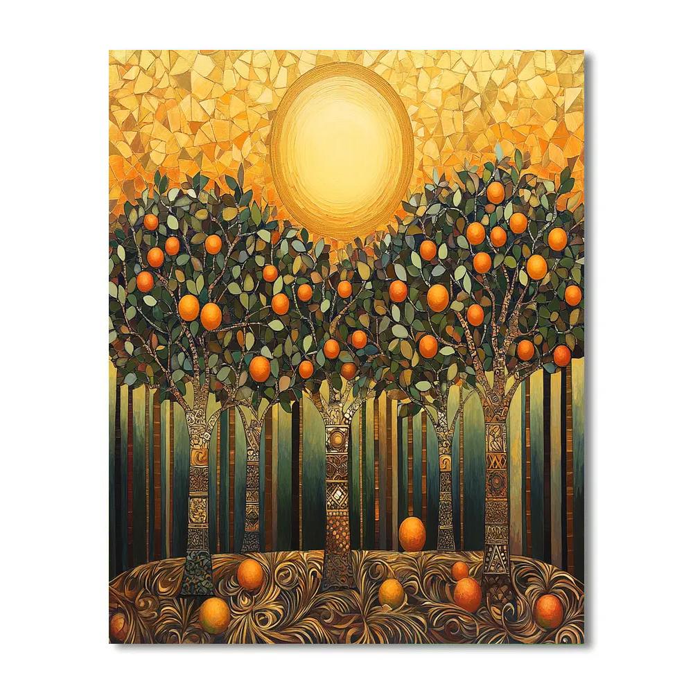 Gustav Klimt Inspired Golden Orchard At Sunset Numbered painting kits