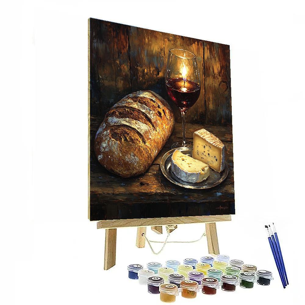 Rembrandt Inspired Candlelit Wine And Bread Still Life paint by numbers