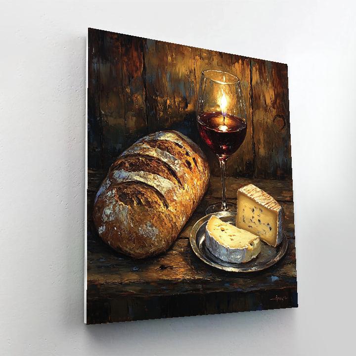 Rembrandt Inspired Candlelit Wine And Bread Still Life paint by numbers