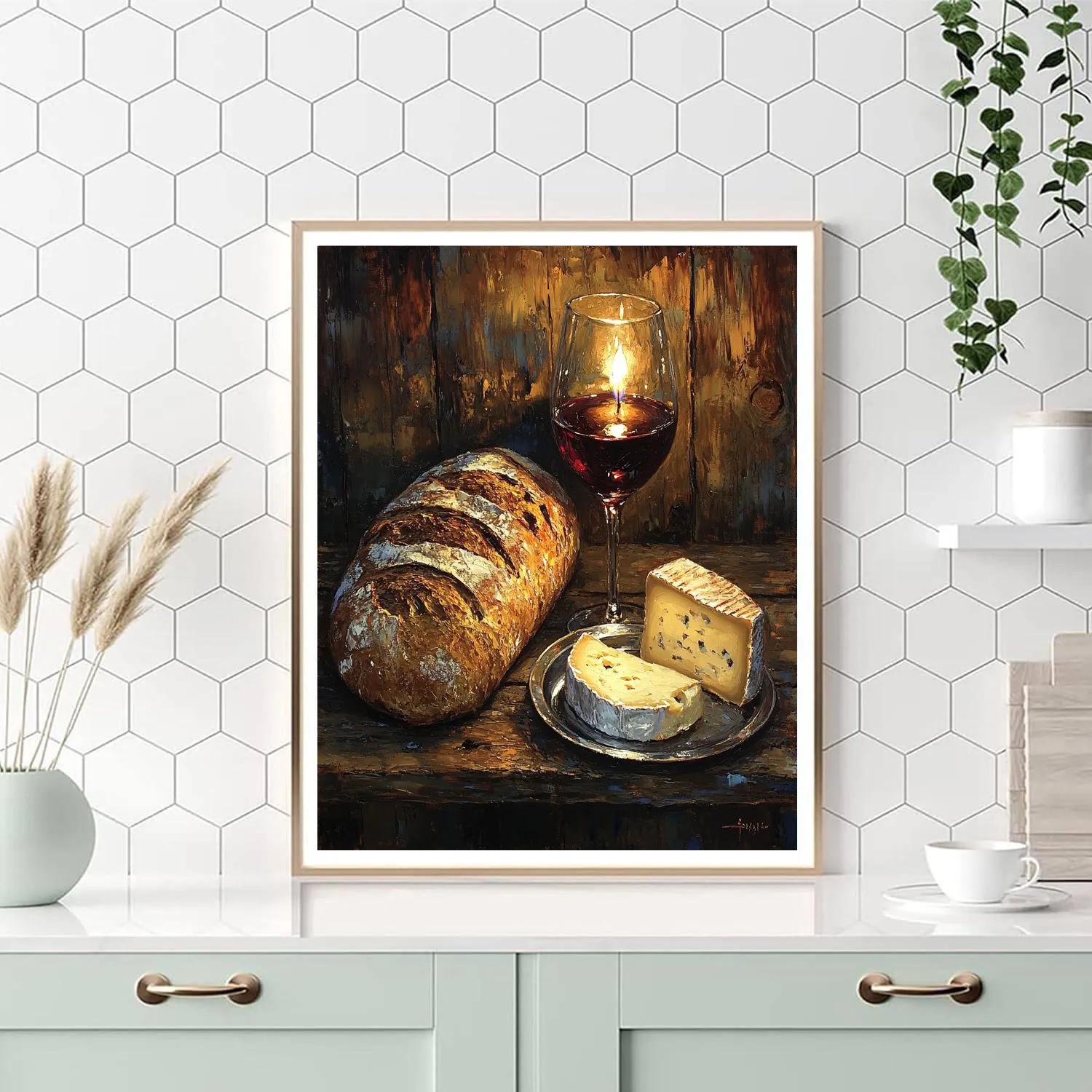 Rembrandt Inspired Candlelit Wine And Bread Still Life paint by numbers