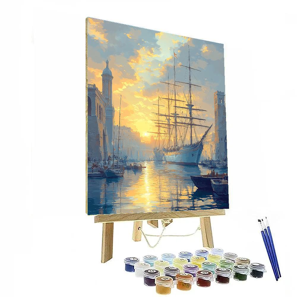 Claude Lorrain Inspired Harbor Sunrise With Sailing Ships paint by color