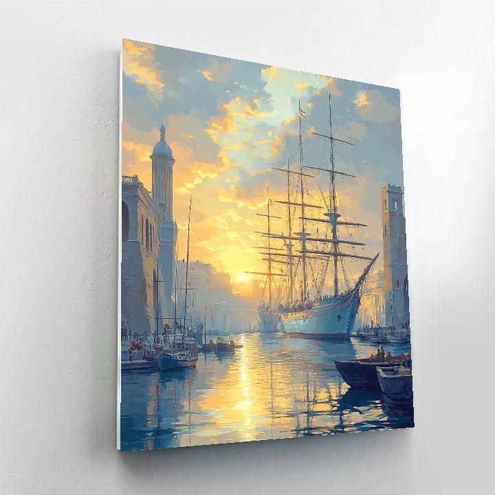 Claude Lorrain Inspired Harbor Sunrise With Sailing Ships paint by color