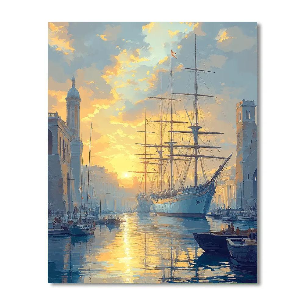 Claude Lorrain Inspired Harbor Sunrise With Sailing Ships paint by color