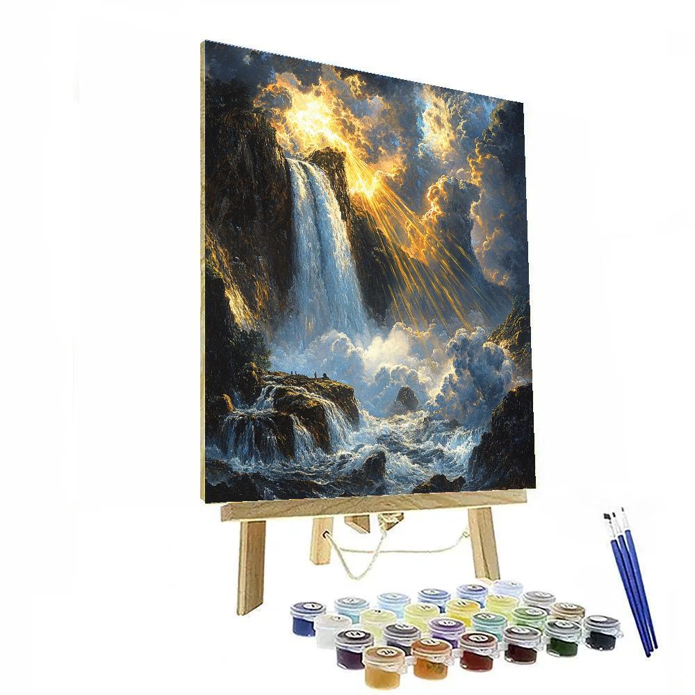 JMW Turner Inspired Mountain Waterfall In Storm Light painting number kit