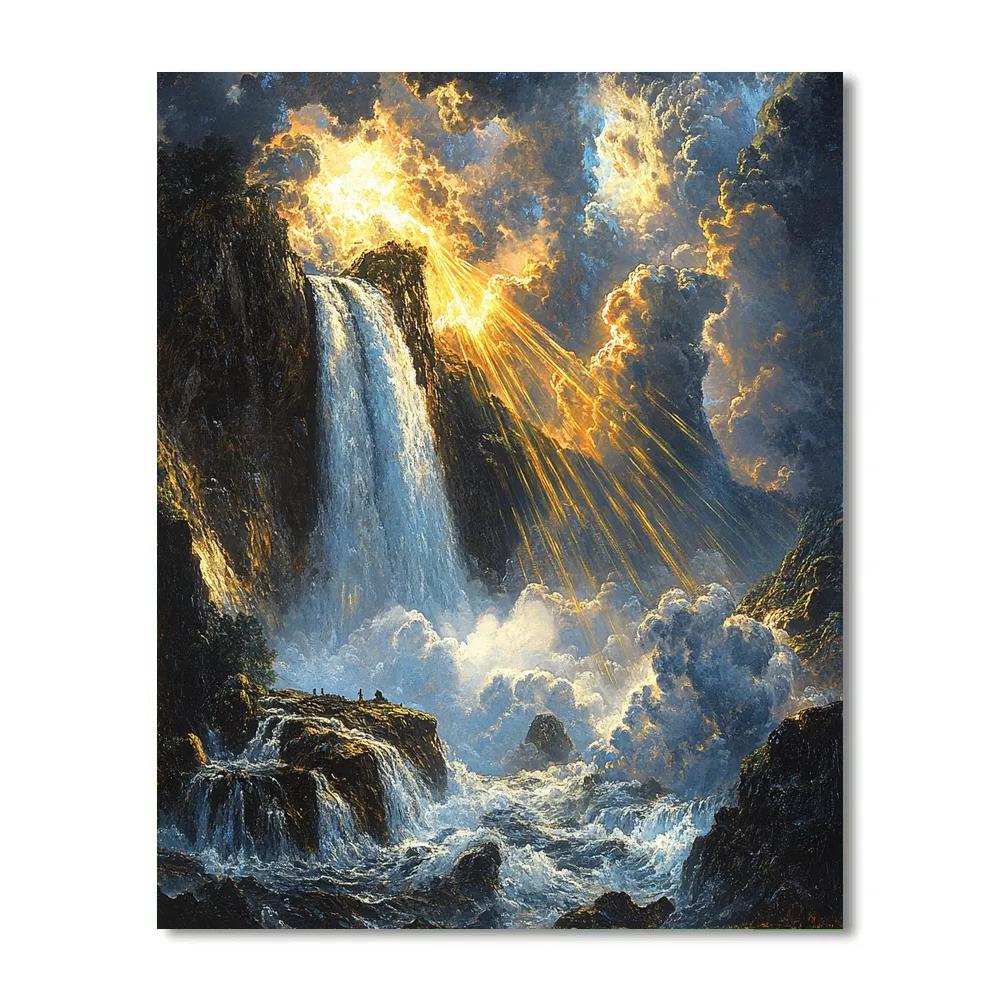 JMW Turner Inspired Mountain Waterfall In Storm Light painting number kit