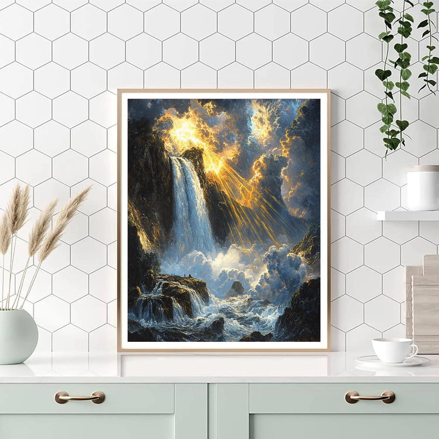 JMW Turner Inspired Mountain Waterfall In Storm Light painting number kit