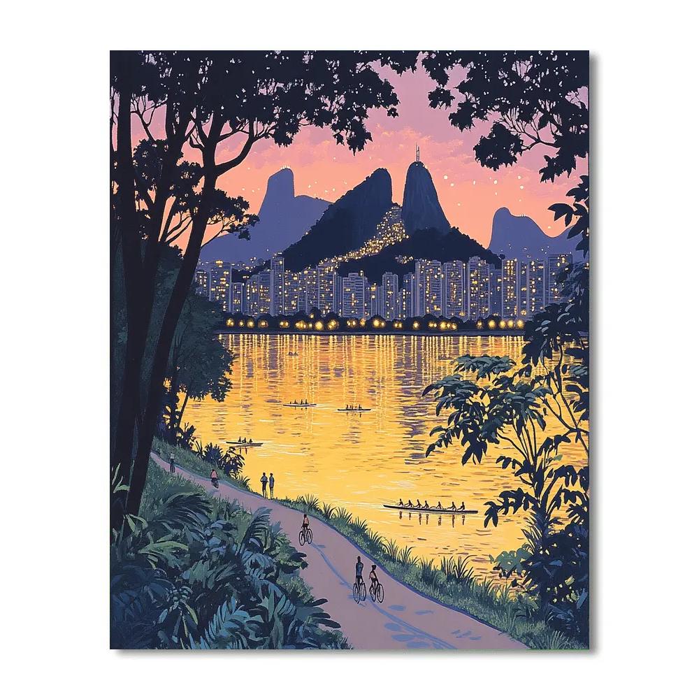 Rio Rodrigo De Freitas Lagoon Skyline Rio De Janeiro Brazil Paint by numbers art