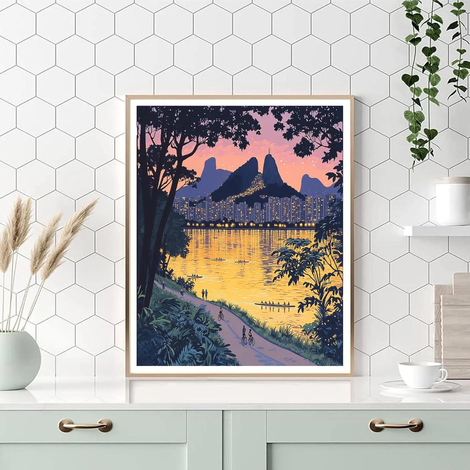 Rio Rodrigo De Freitas Lagoon Skyline Rio De Janeiro Brazil Paint by numbers art