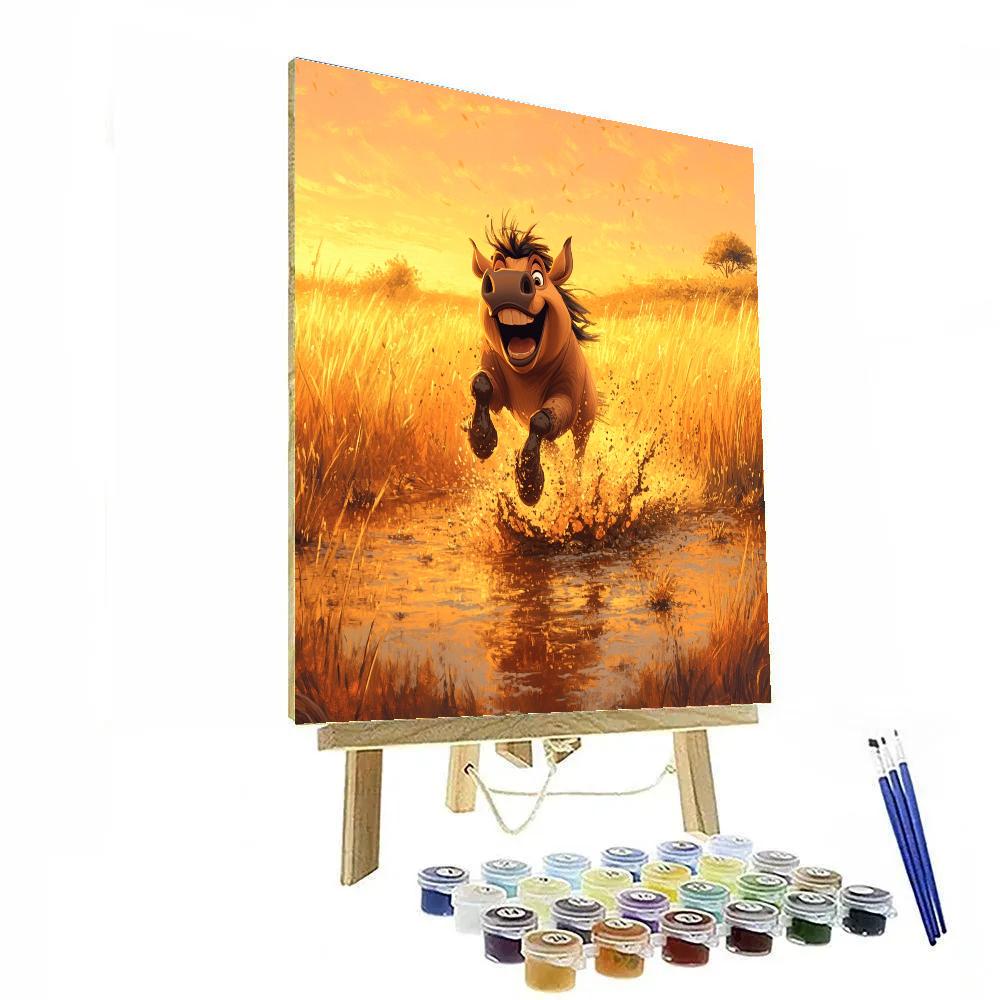 Pumbaa Savanna Mud Puddle Splash - Disney Inspired Number painting