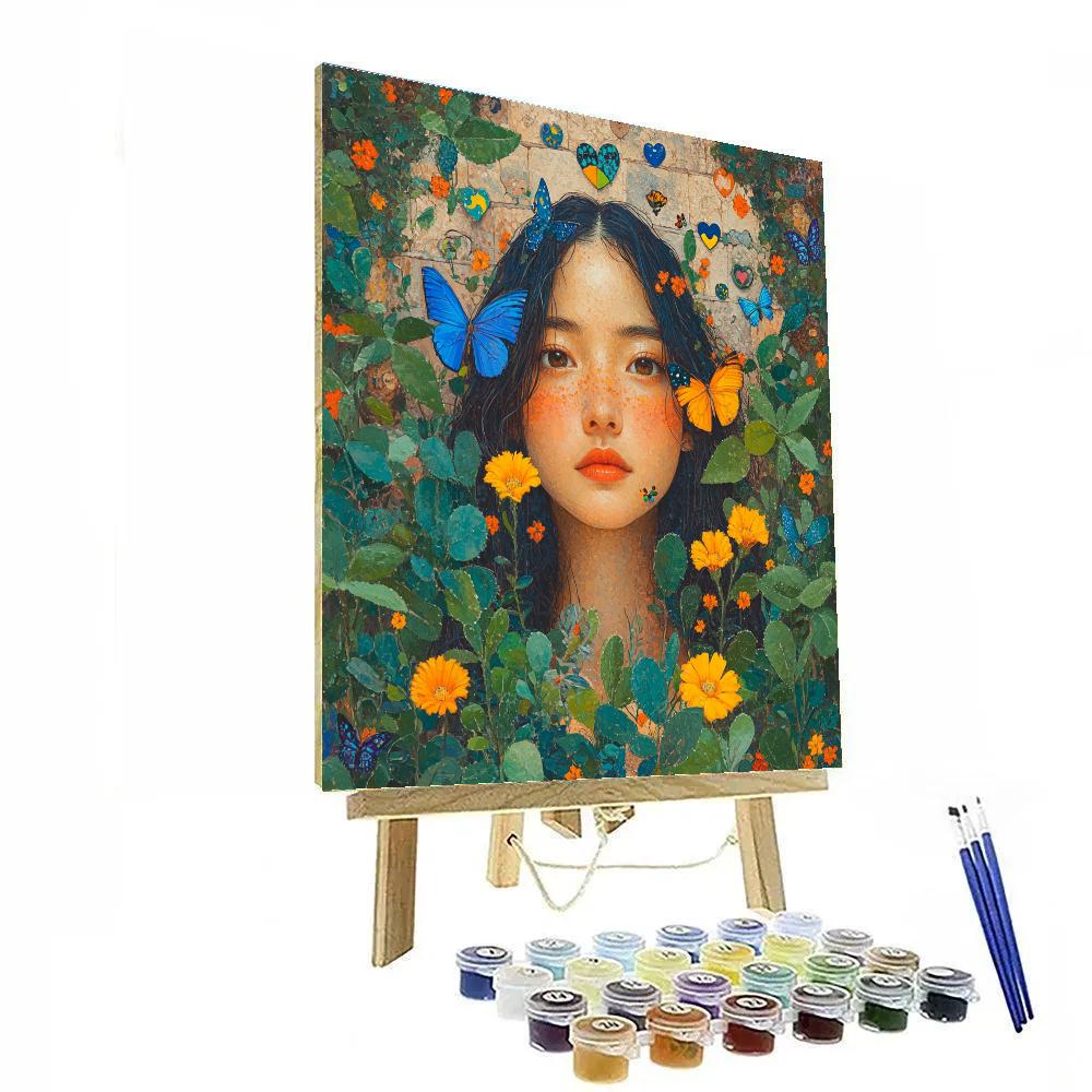 Frida Kahlo Inspired Garden Portrait With Butterflies DIY paint by numbers