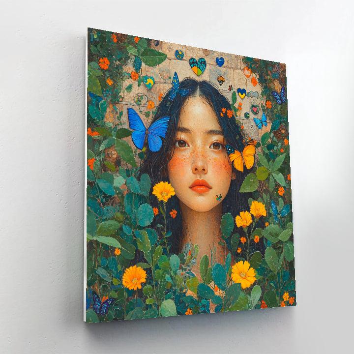 Frida Kahlo Inspired Garden Portrait With Butterflies DIY paint by numbers
