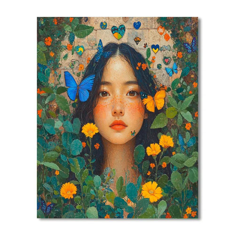 Frida Kahlo Inspired Garden Portrait With Butterflies DIY paint by numbers