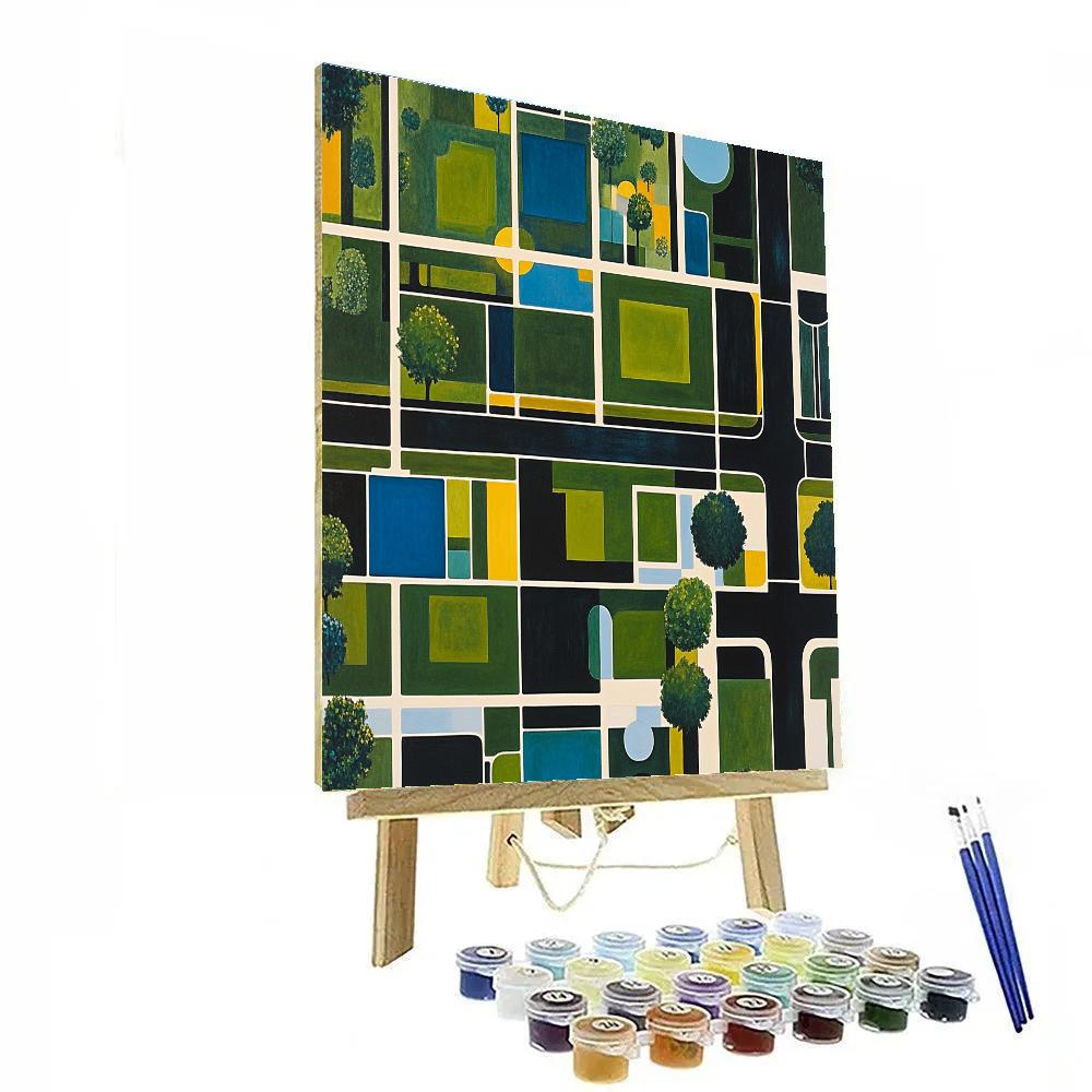 Piet Mondrian Inspired Minimalist City Park DIY paint by numbers