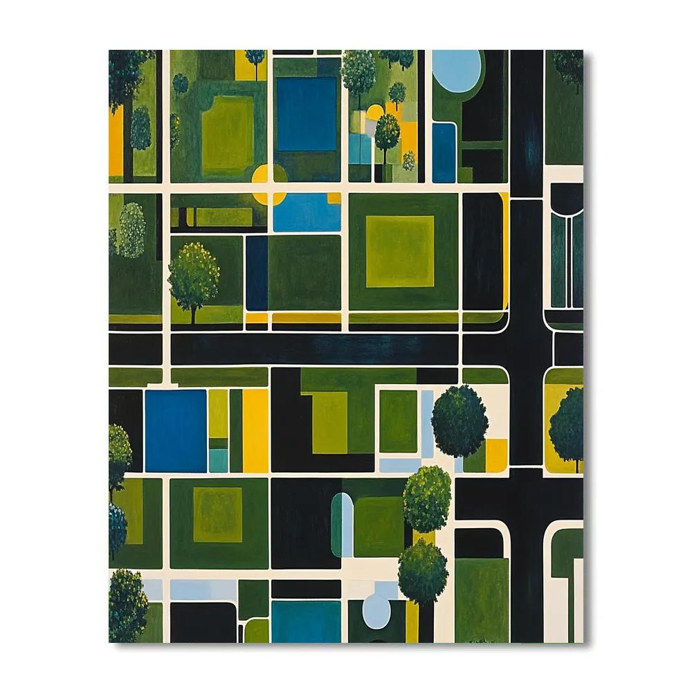 Piet Mondrian Inspired Minimalist City Park DIY paint by numbers