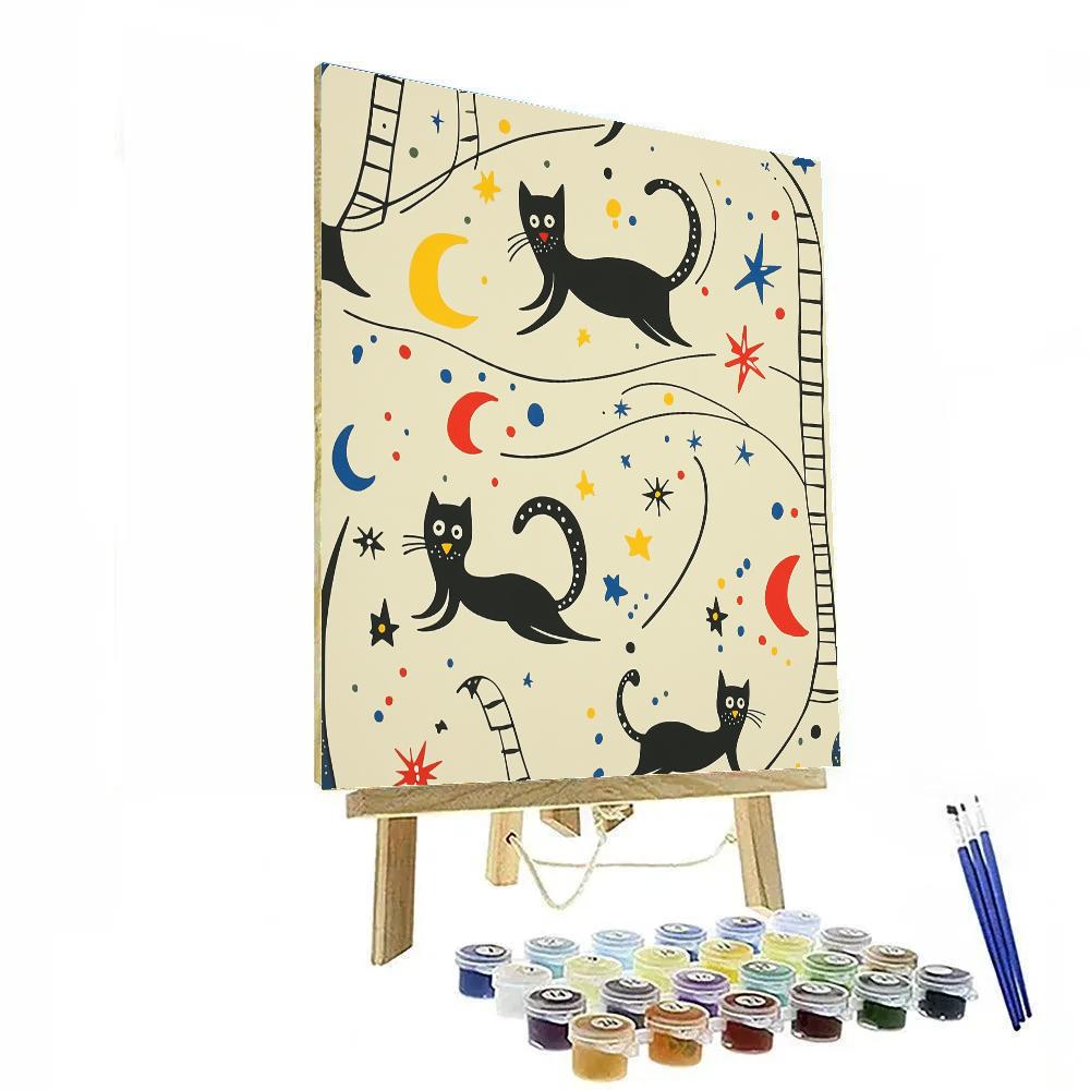 Joan Miro Inspired Dancing Cats And Moons painting number kit