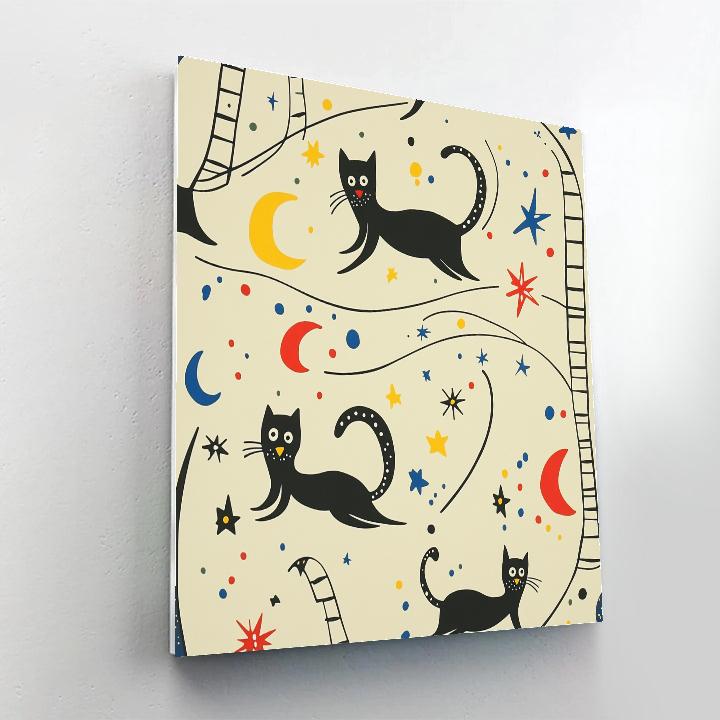 Joan Miro Inspired Dancing Cats And Moons painting number kit