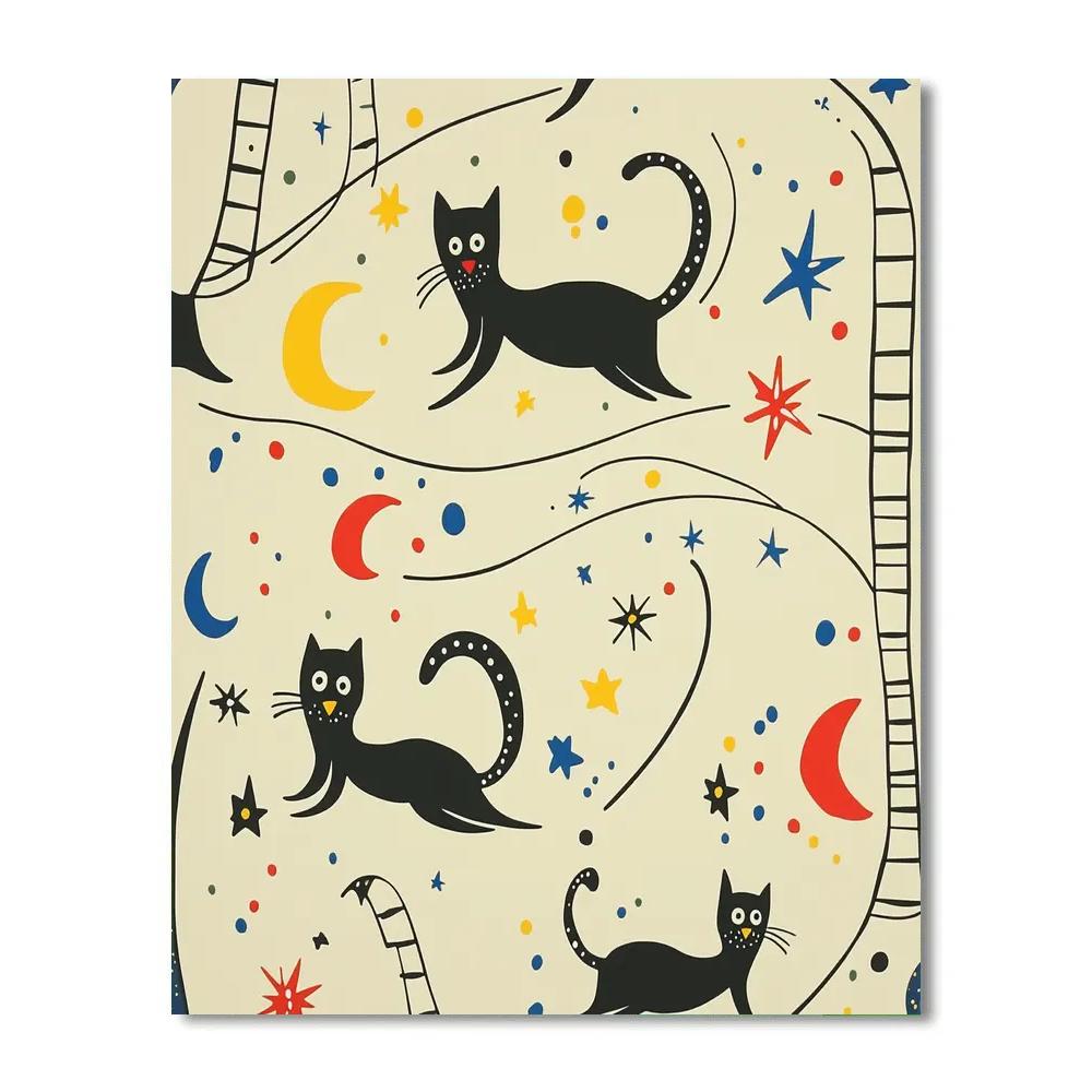 Joan Miro Inspired Dancing Cats And Moons painting number kit