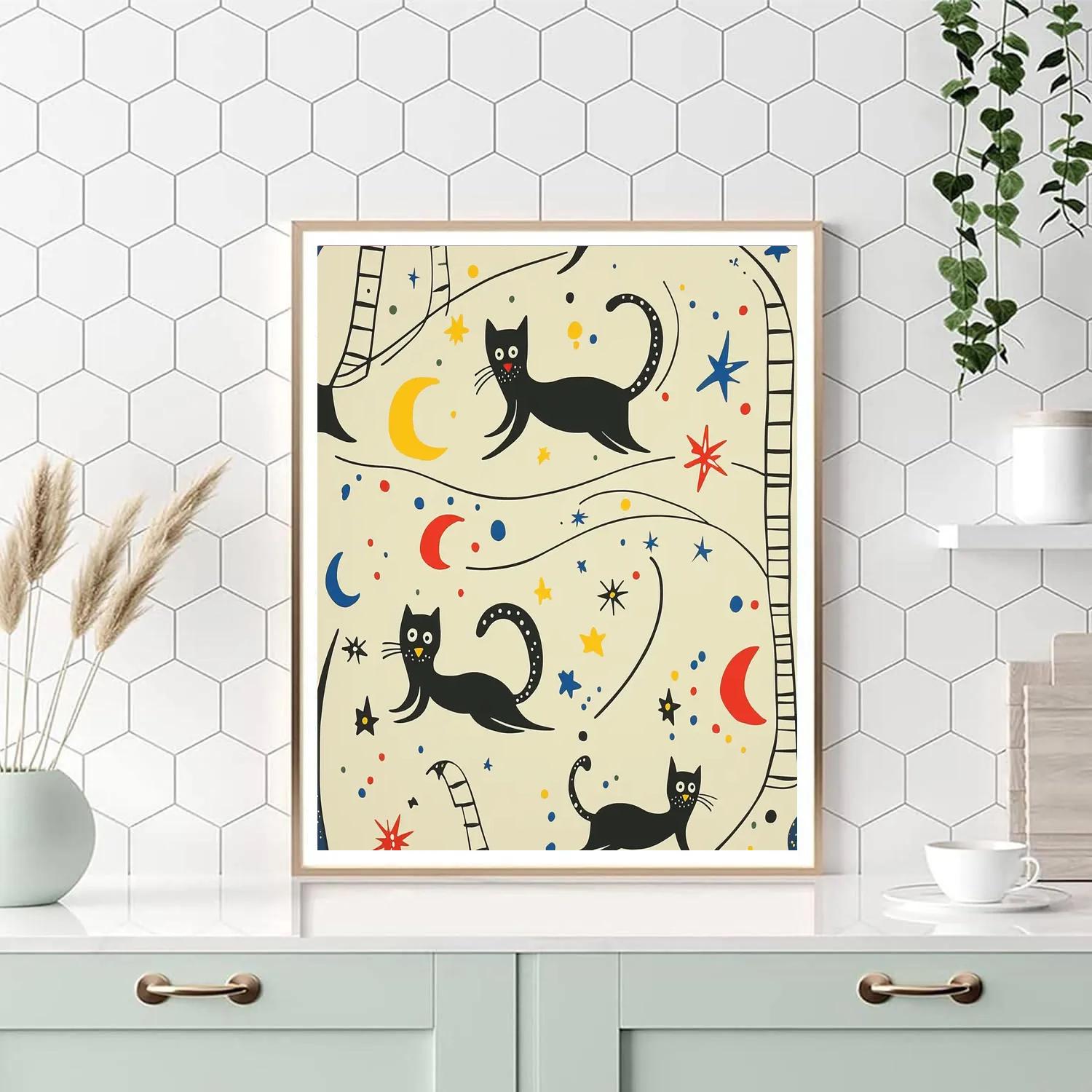 Joan Miro Inspired Dancing Cats And Moons painting number kit