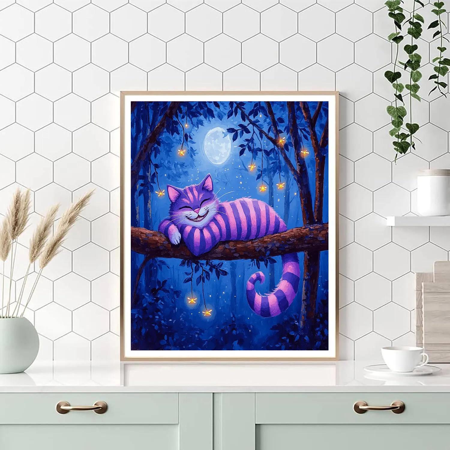 Cheshire Cat Moonlit Tree Branch - Disney Inspired paint by color