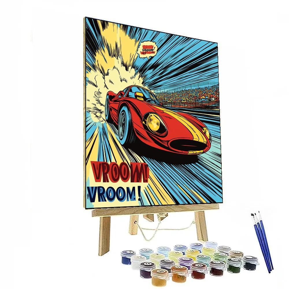 Roy Lichtenstein Inspired Comic Racing Car Scene paint by number