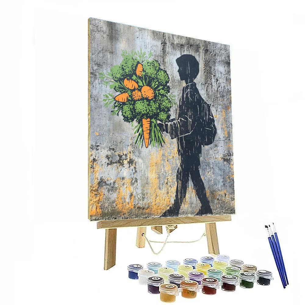Banksy Inspired Shopper With Bouquet Of Vegetables paint by numbers