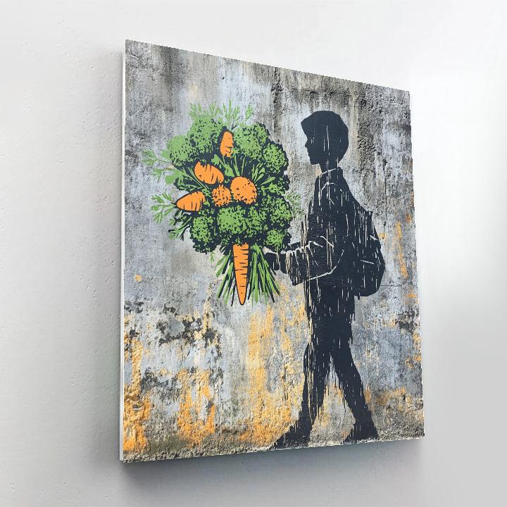 Banksy Inspired Shopper With Bouquet Of Vegetables paint by numbers