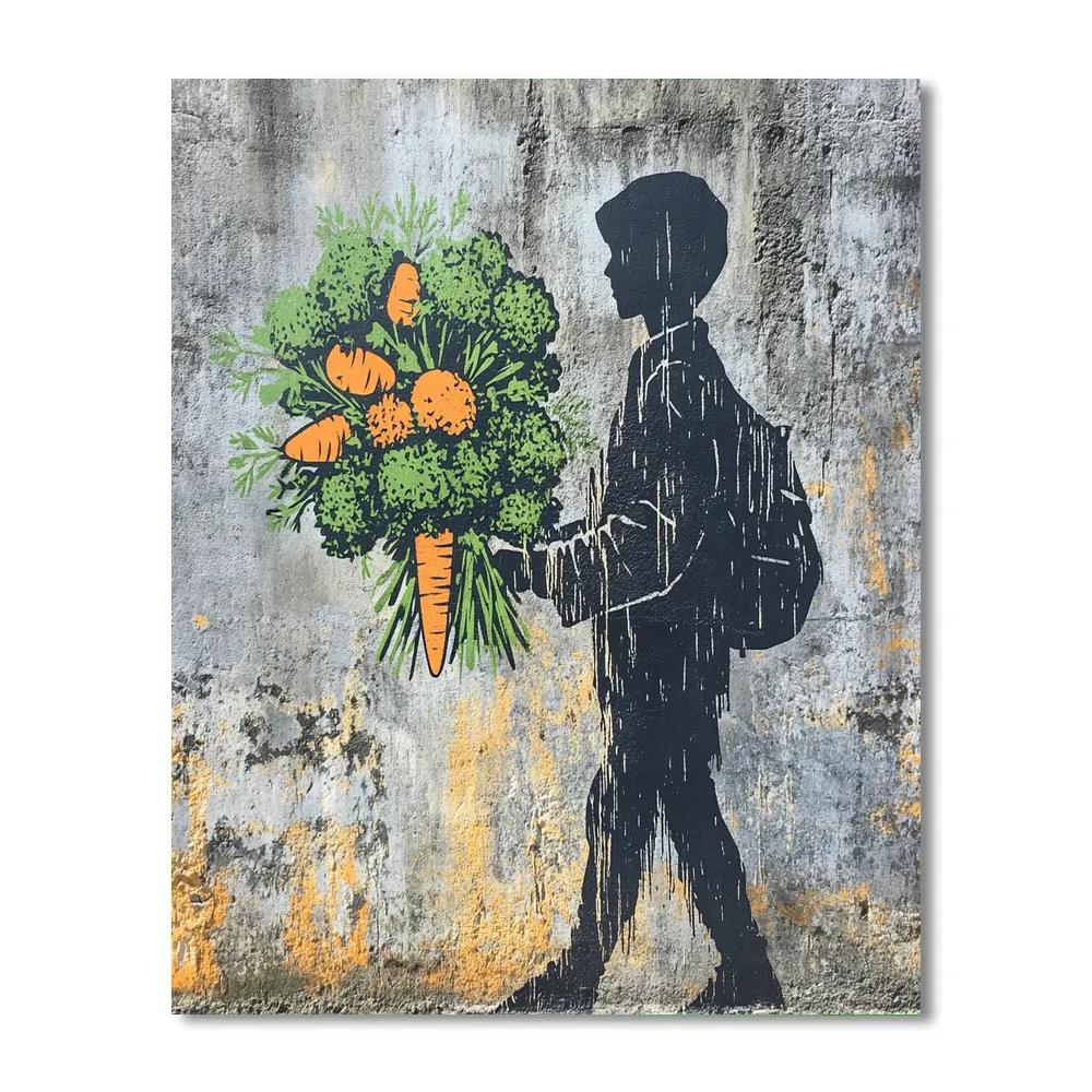 Banksy Inspired Shopper With Bouquet Of Vegetables paint by numbers